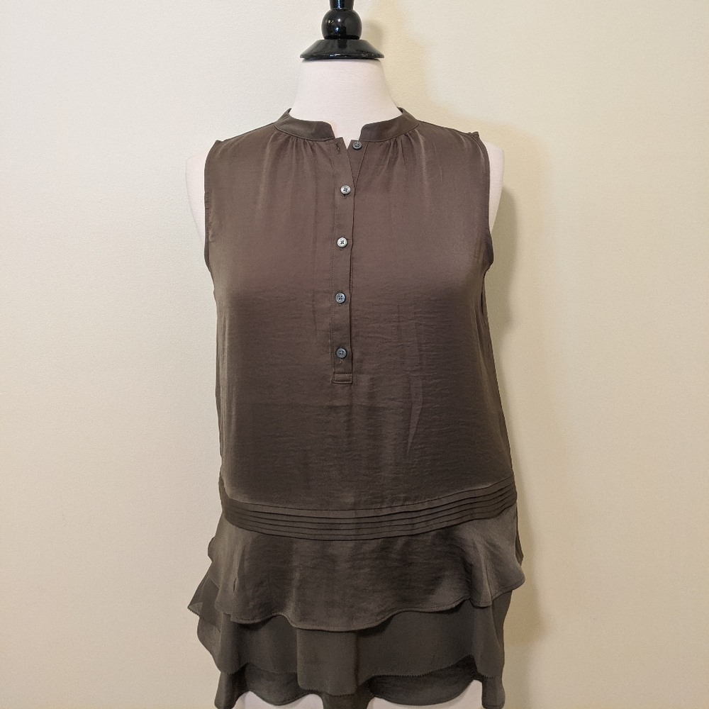 Banana Republic Olive Sleeveless Ruffle Tunic